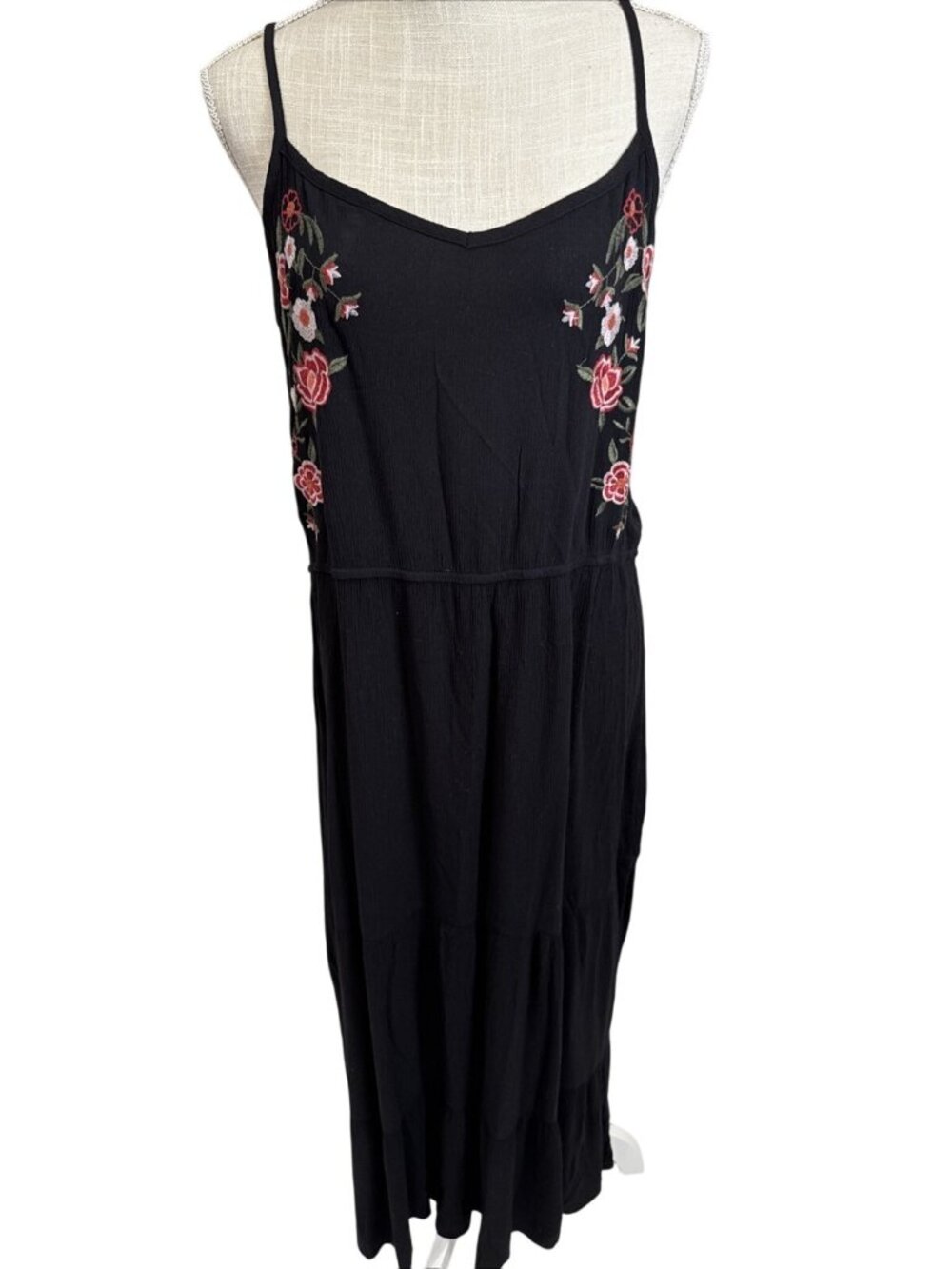 Kelly Renee Black Cami Spaghetti Strap Embroidered Floral Maxi Dress XL